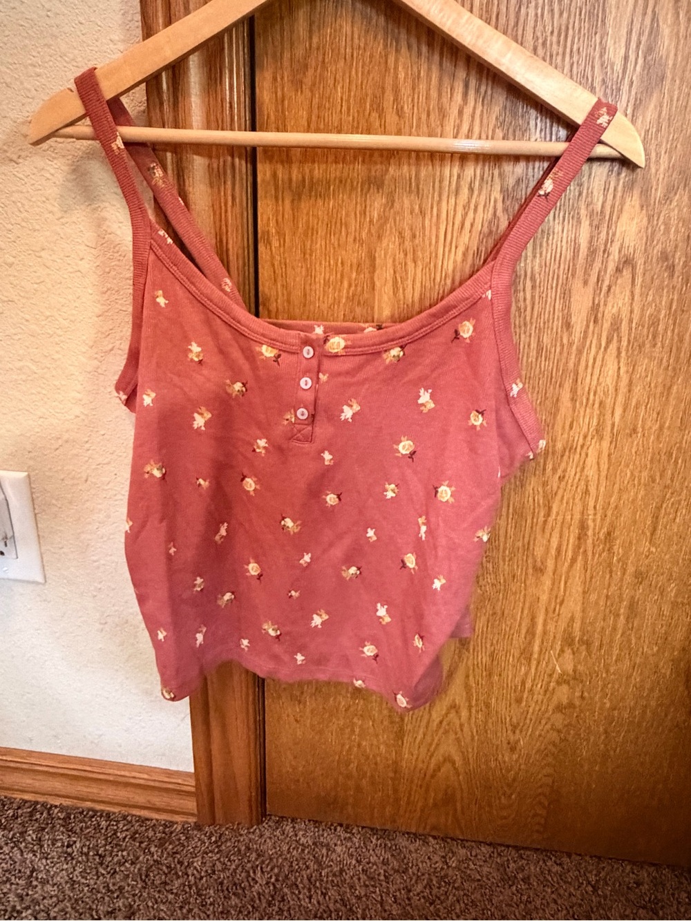SO Dusty Rose Floral Camisole Tank with Henley Buttons